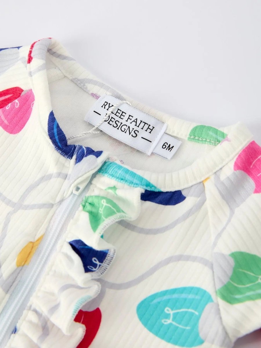 Rylee Faith Designs Christmas Colorful Light Bulb Baby Girls Romper With Hat - Everetts Place Boutique - 