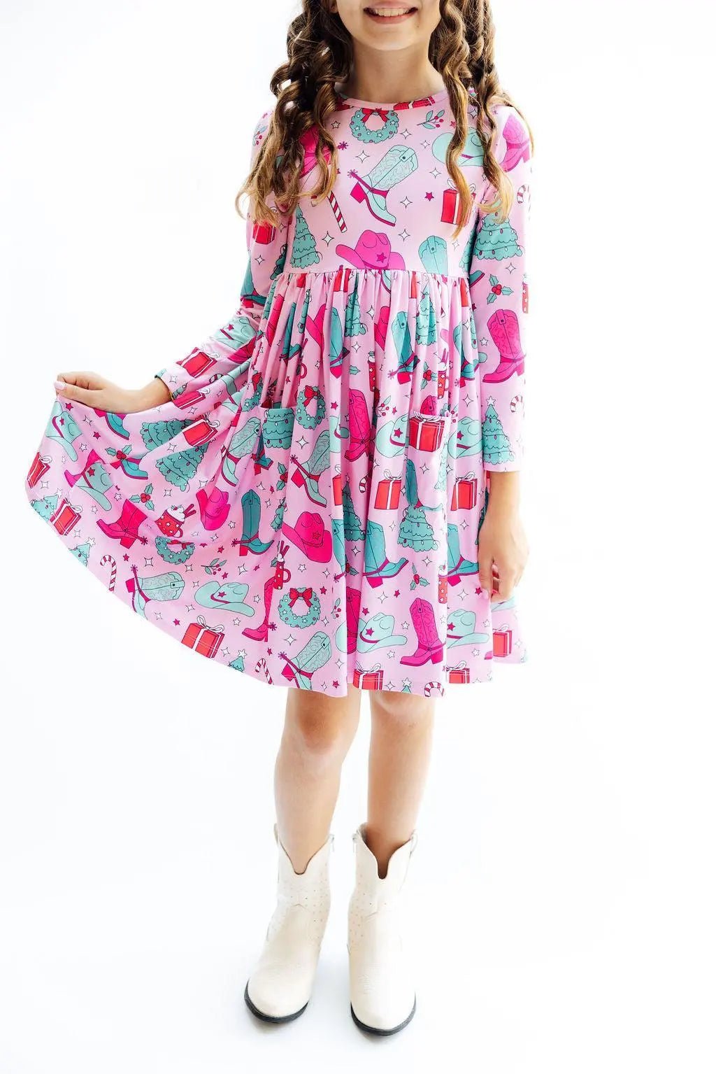 Mila & Rose ® Christmas Cowgirl L/S Pocket Twirl Dress - 