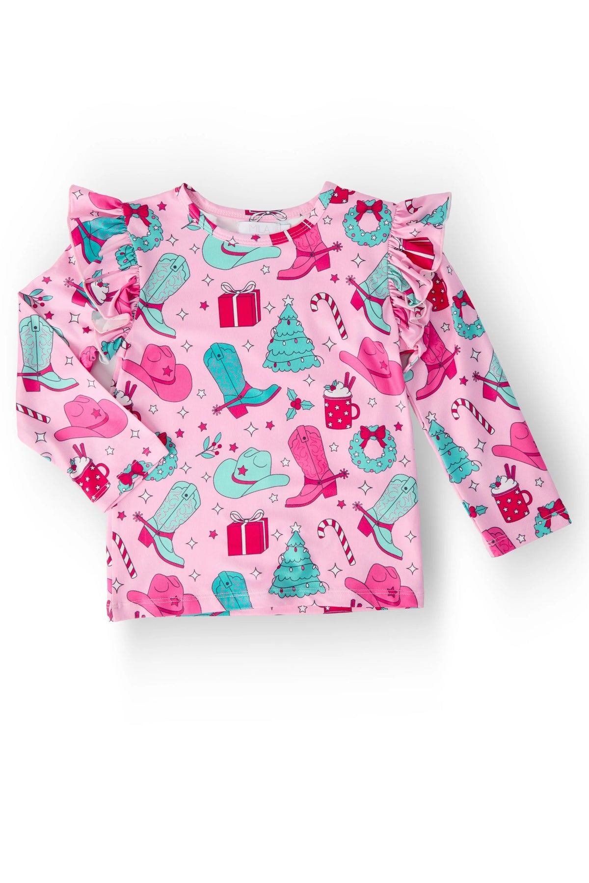 Mila & Rose ® Christmas Cowgirl L/S Ruffle Tee - 