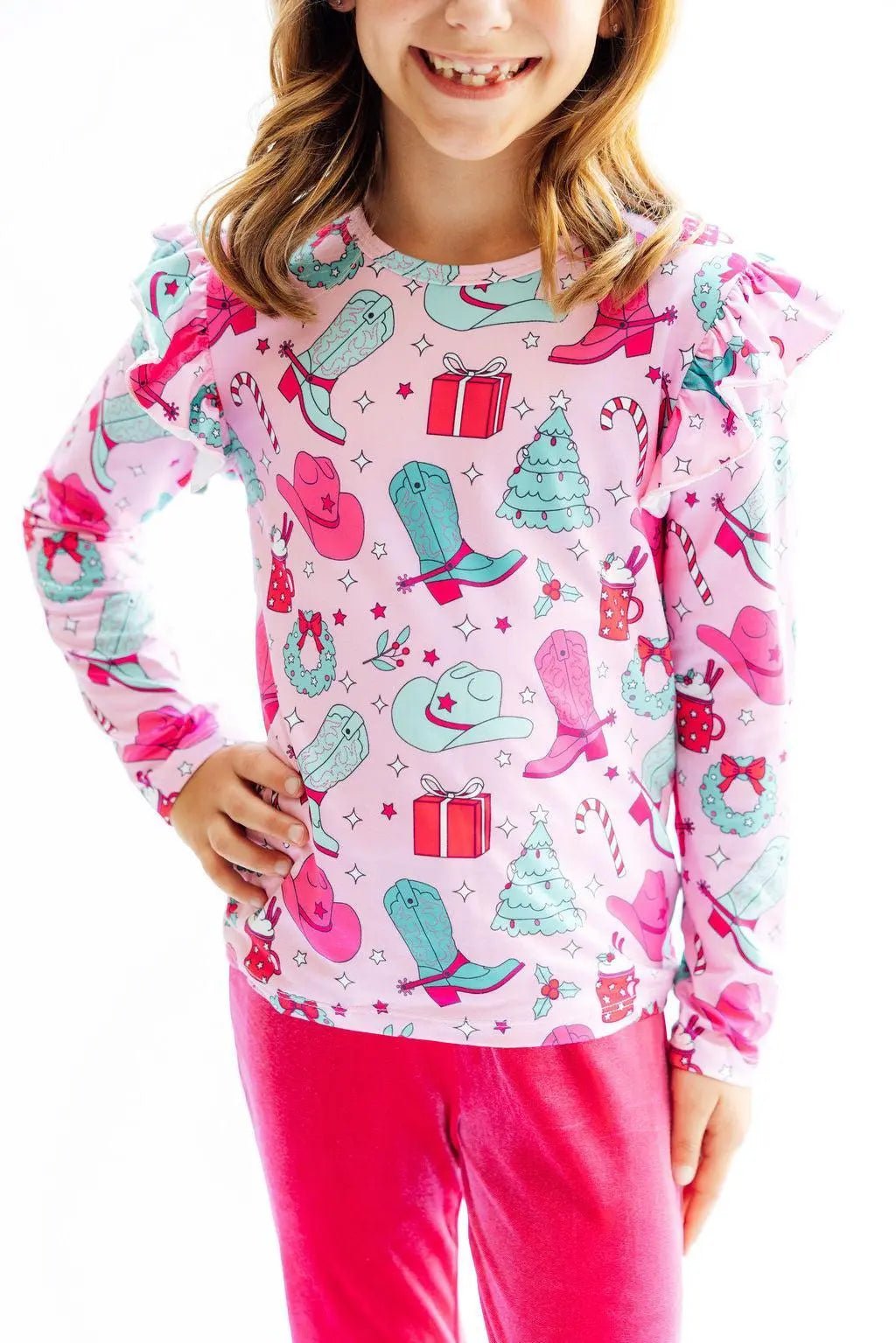 Mila & Rose ® Christmas Cowgirl L/S Ruffle Tee - 