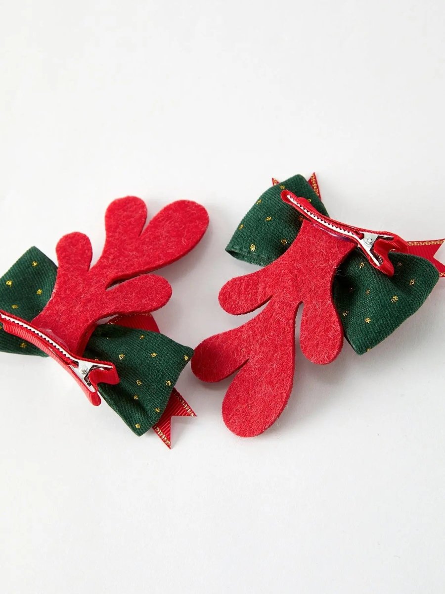 Rylee Faith Designs Christmas Elk Pom Pom Girls Hair Clip - Everetts Place Boutique - 