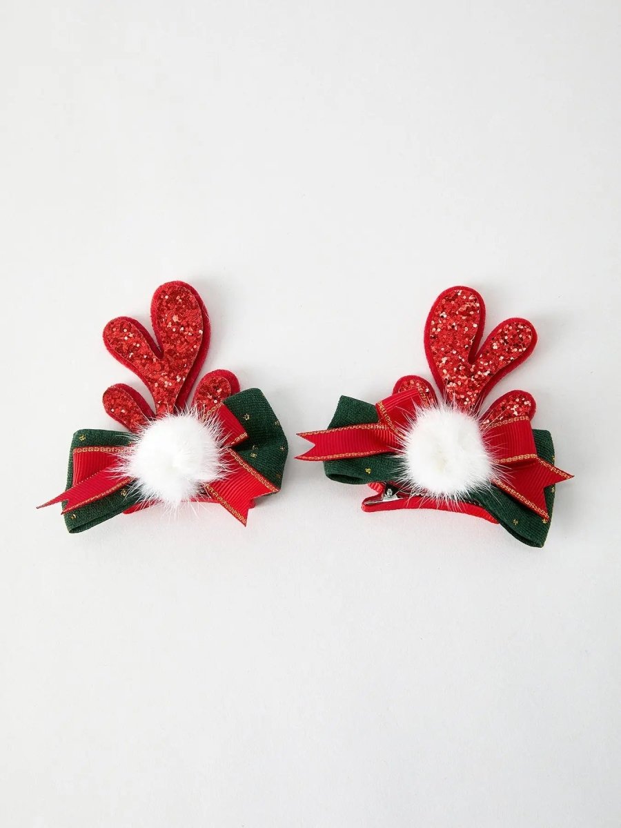 Rylee Faith Designs Christmas Elk Pom Pom Girls Hair Clip - Everetts Place Boutique - 