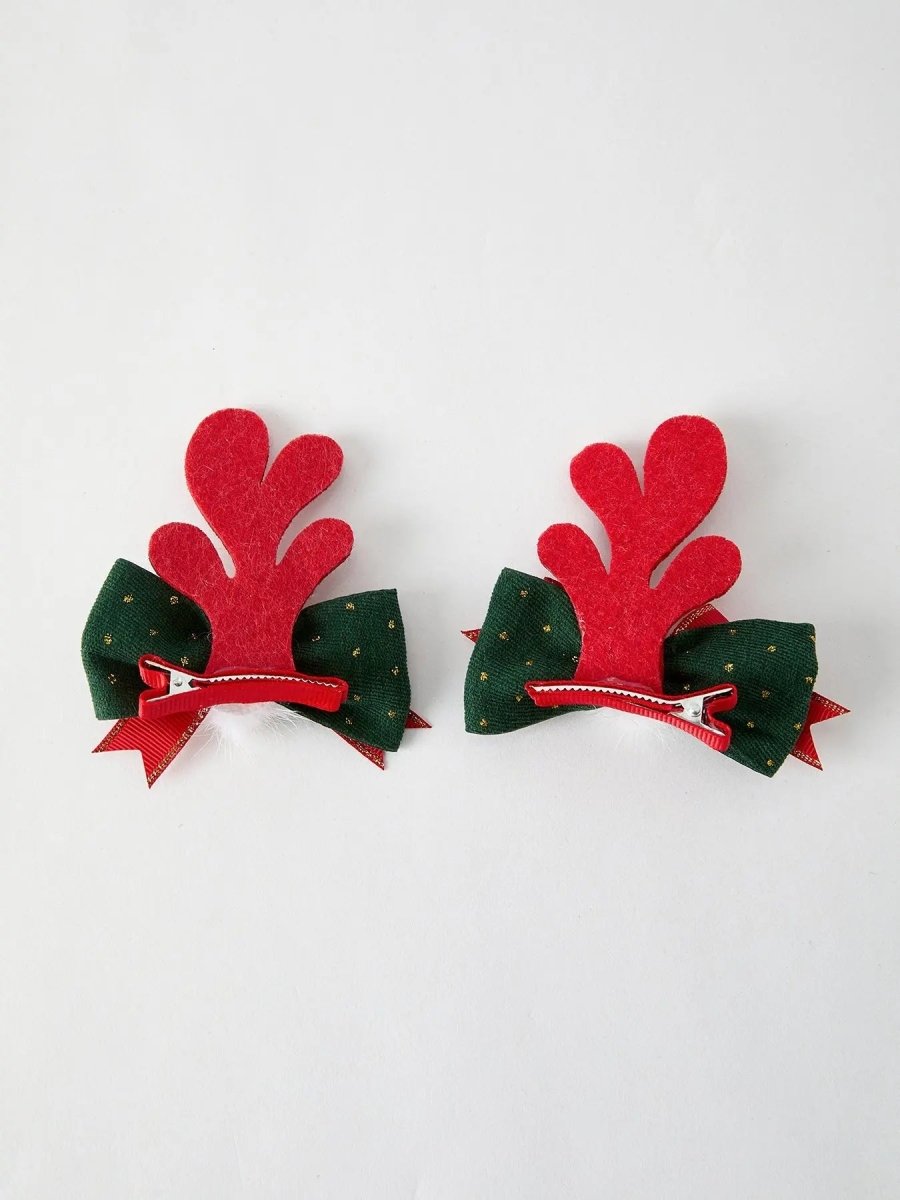 Rylee Faith Designs Christmas Elk Pom Pom Girls Hair Clip - Everetts Place Boutique - 
