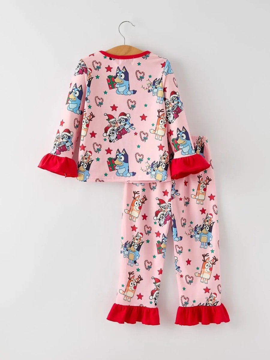 Rylee Faith Designs Christmas Festive Baby Girls Pajamas with Ruffles - Everetts Place Boutique - 