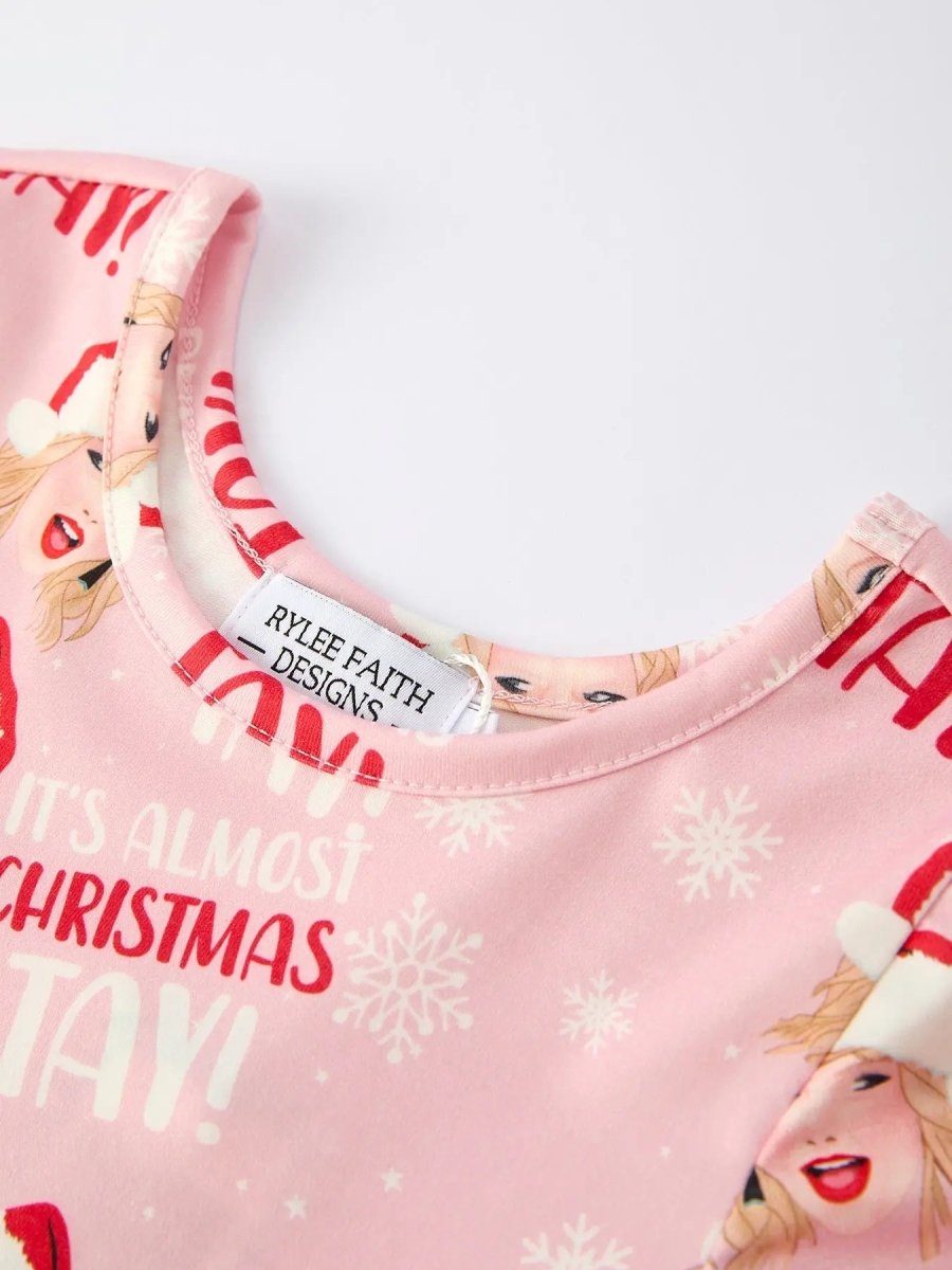 Rylee Faith Designs Christmas Festive Twirly Print Milk Silk Dress for Girls - Everetts Place Boutique - 