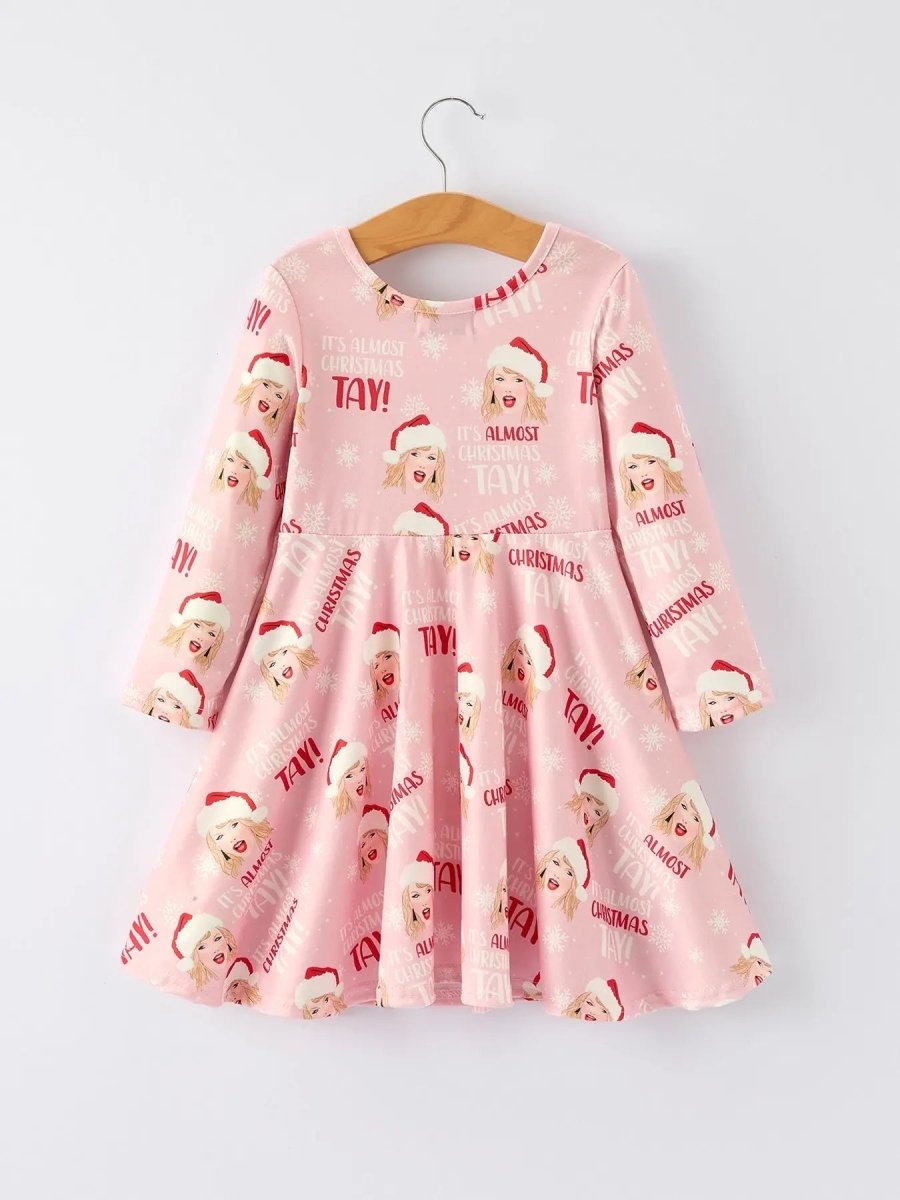 Rylee Faith Designs Christmas Festive Twirly Print Milk Silk Dress for Girls - Everetts Place Boutique - 
