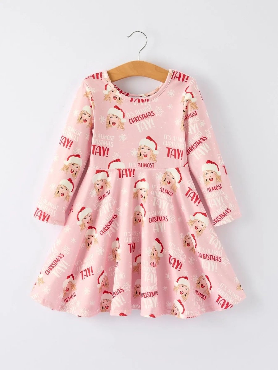 Rylee Faith Designs Christmas Festive Twirly Print Milk Silk Dress for Girls - Everetts Place Boutique - 