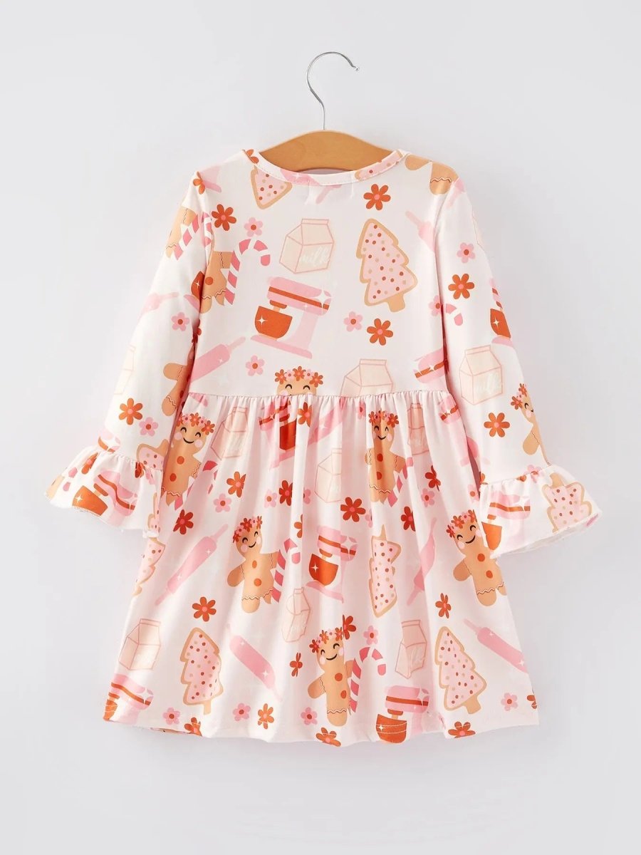 Rylee Faith Designs Christmas Gingerbread Print Girls Dress For Holiday Cheer - Everetts Place Boutique - 