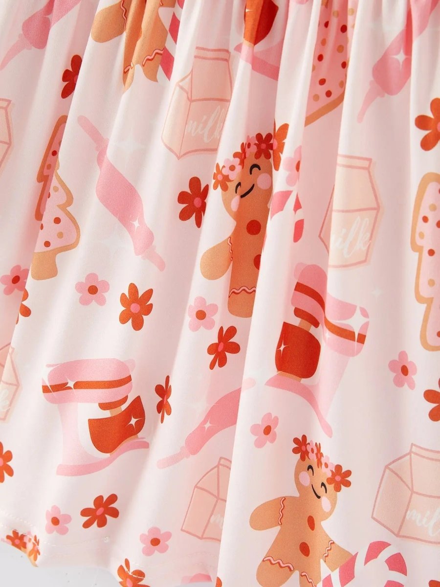 Rylee Faith Designs Christmas Gingerbread Print Girls Dress For Holiday Cheer - Everetts Place Boutique - 