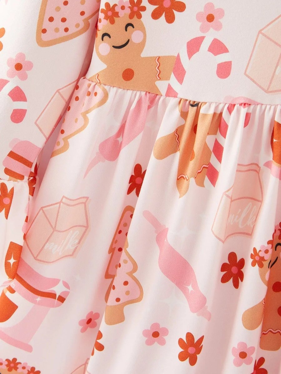 Rylee Faith Designs Christmas Gingerbread Print Girls Dress For Holiday Cheer - Everetts Place Boutique - 