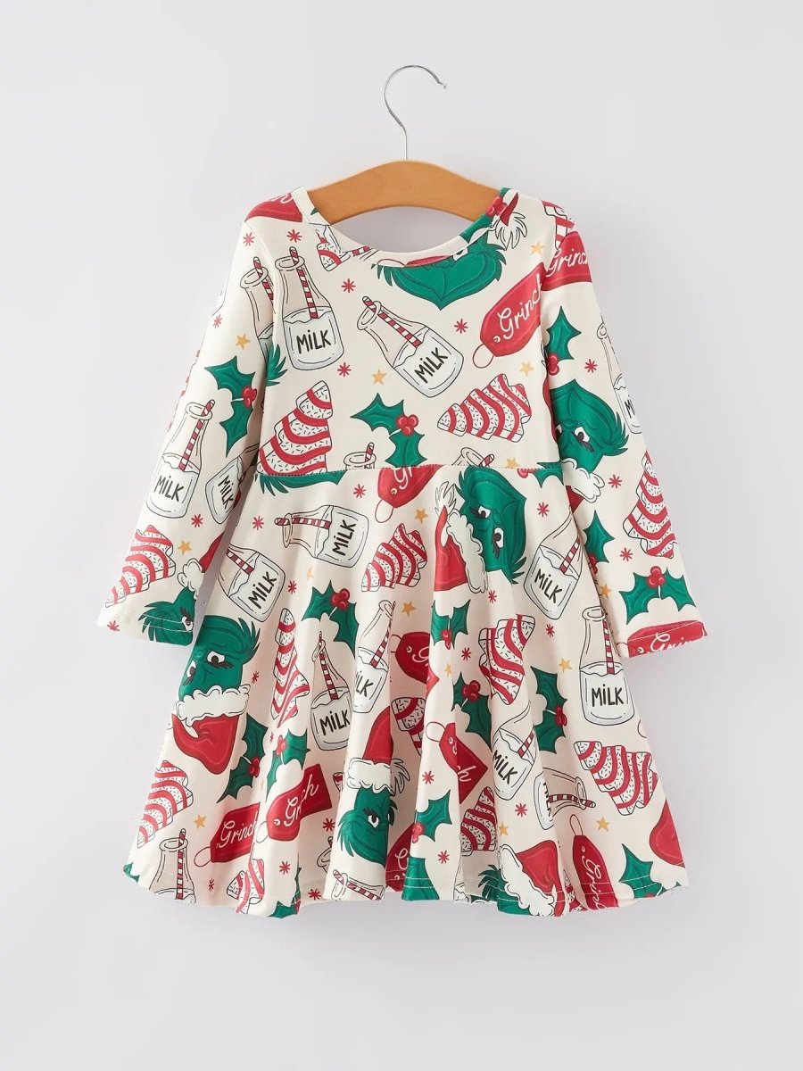 Rylee Faith Designs Christmas Gingerbread Print Girls Dress For Holidays - Everetts Place Boutique - 
