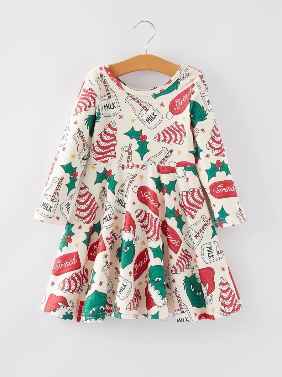 Rylee Faith Designs Christmas Gingerbread Print Girls Dress For Holidays - Everetts Place Boutique - 