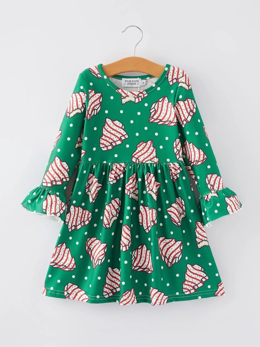 Rylee Faith Designs Christmas Gingerbread Print Girls Dress Holiday Cheer - Everetts Place Boutique - 