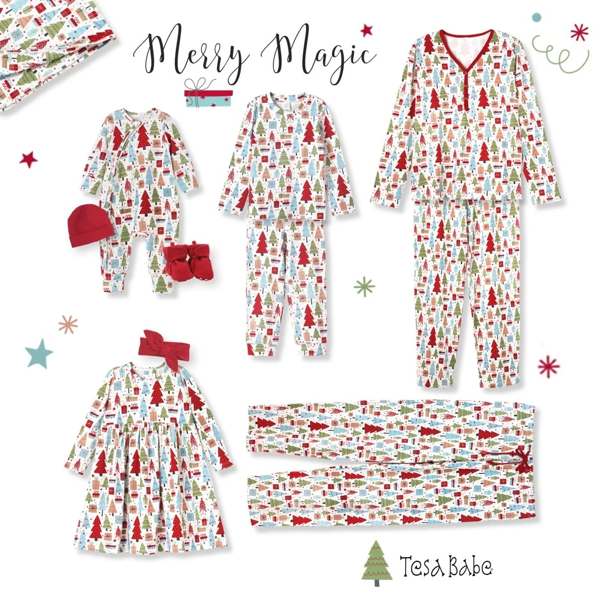 Tesa Babe Christmas Girl Bamboo Dress Sibling Matching Holiday Print - Everetts Place Boutique - 