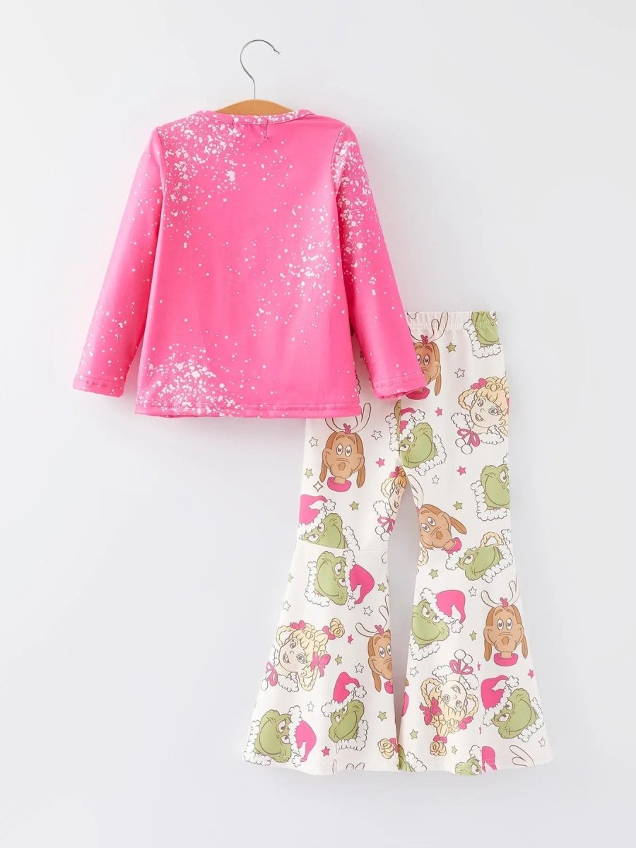 Rylee Faith Designs Christmas Girls Cartoon Letter Print Holiday Outfit Set - Everetts Place Boutique - 