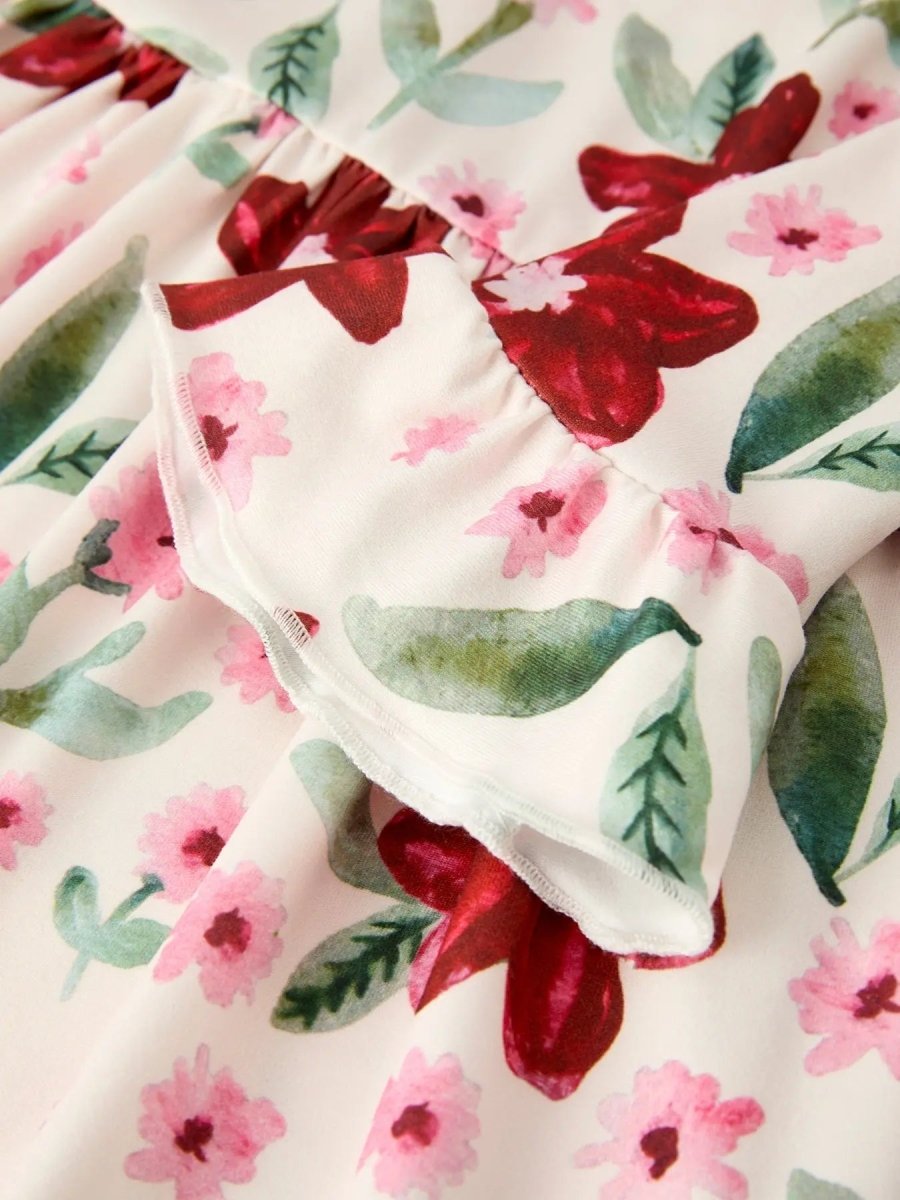 Rylee Faith Designs Christmas Girls Floral Dress Long Sleeve Red Pink Occasion - Everetts Place Boutique - 