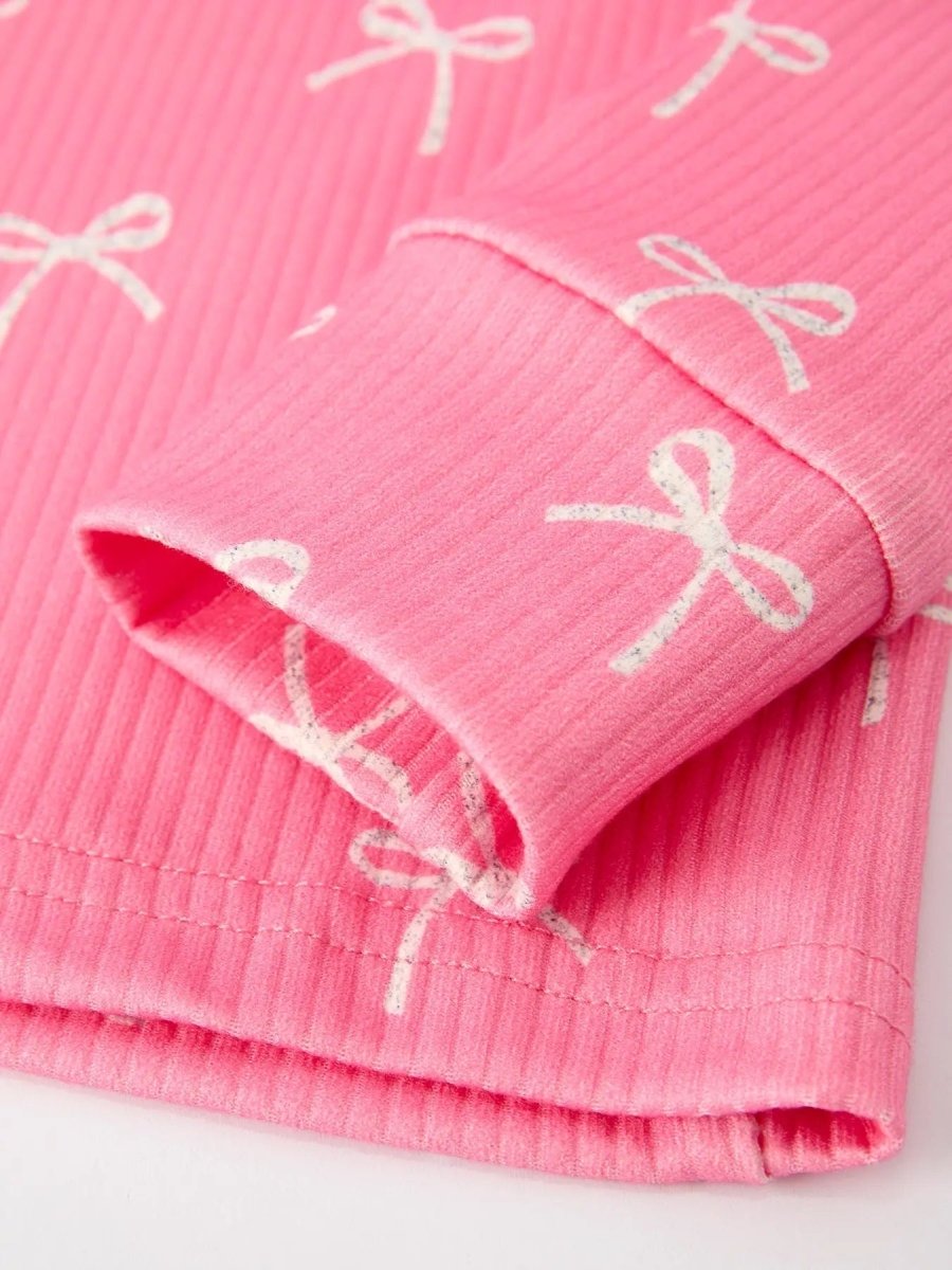 Rylee Faith Designs Christmas Girls Pink Bow Pajama Set Cozy And Cute Festive - Everetts Place Boutique - 