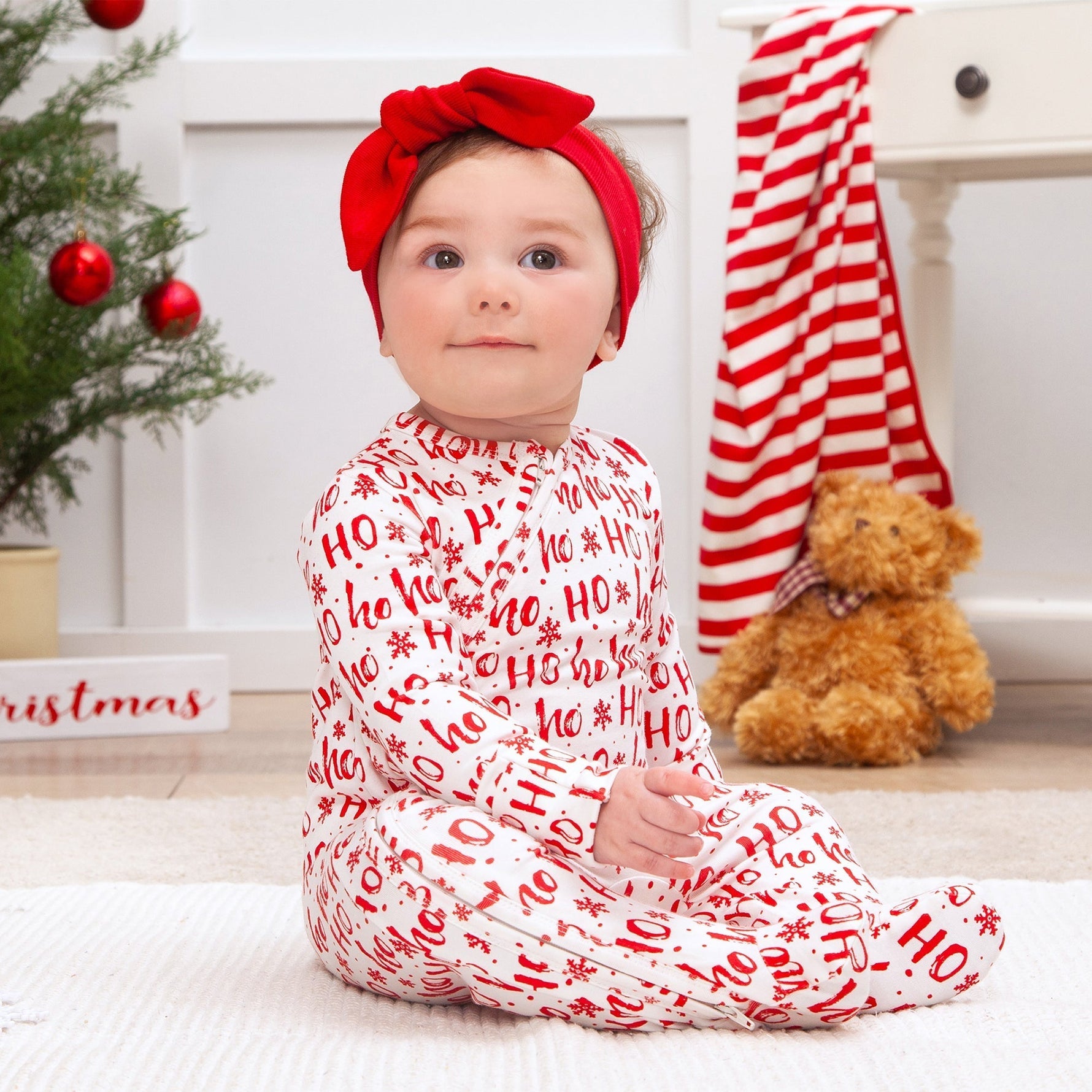 Christmas Ho-Ho-Ho Bamboo Baby Zipper Romper-Family Matching - Clothing, Sleeve, Baby & Toddler Clothing, Red, Child | Everetts Place