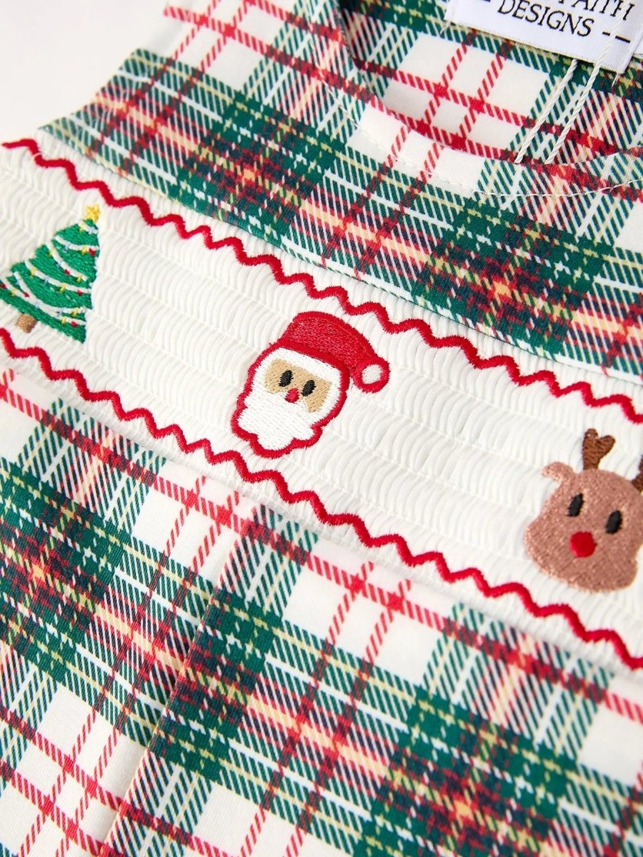 Rylee Faith Designs Christmas Jonjon Plaid Smocking Embroidered Boys Romper - Everetts Place Boutique - 