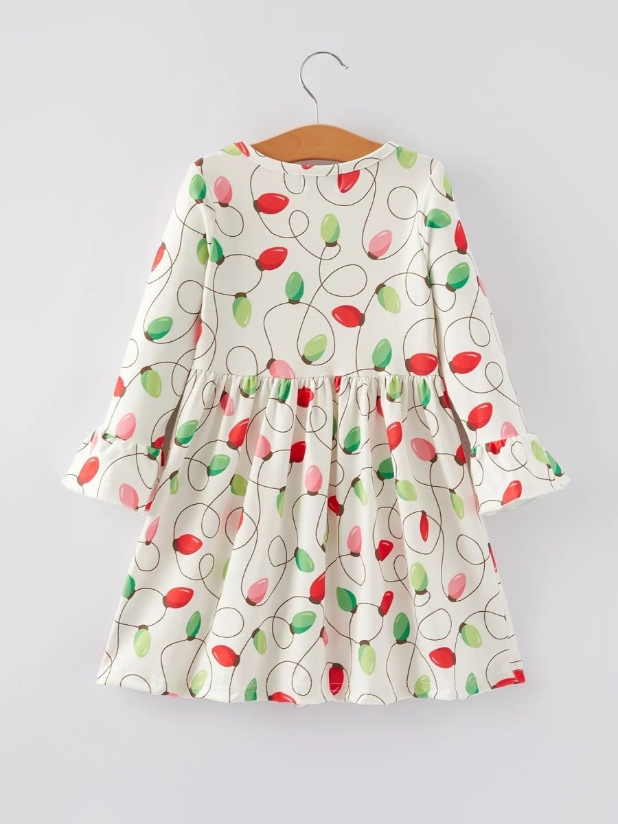 Rylee Faith Designs Christmas Lights Print Girls Dress Holiday Celebration - Everetts Place Boutique - 