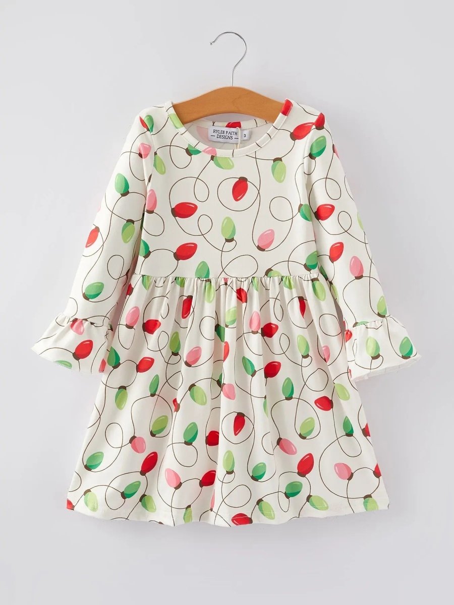 Rylee Faith Designs Christmas Lights Print Girls Dress Holiday Celebration - Everetts Place Boutique - 