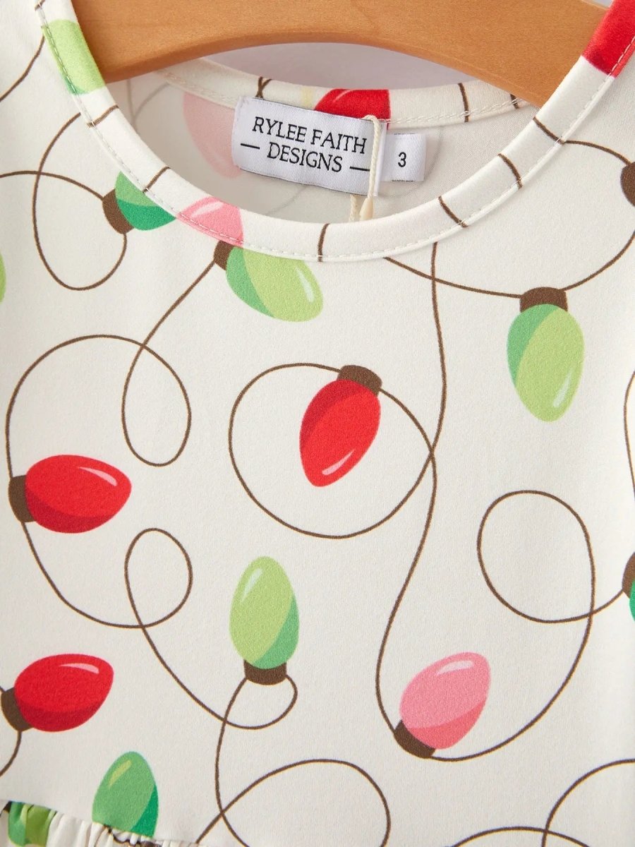 Rylee Faith Designs Christmas Lights Print Girls Dress Holiday Celebration - Everetts Place Boutique - 