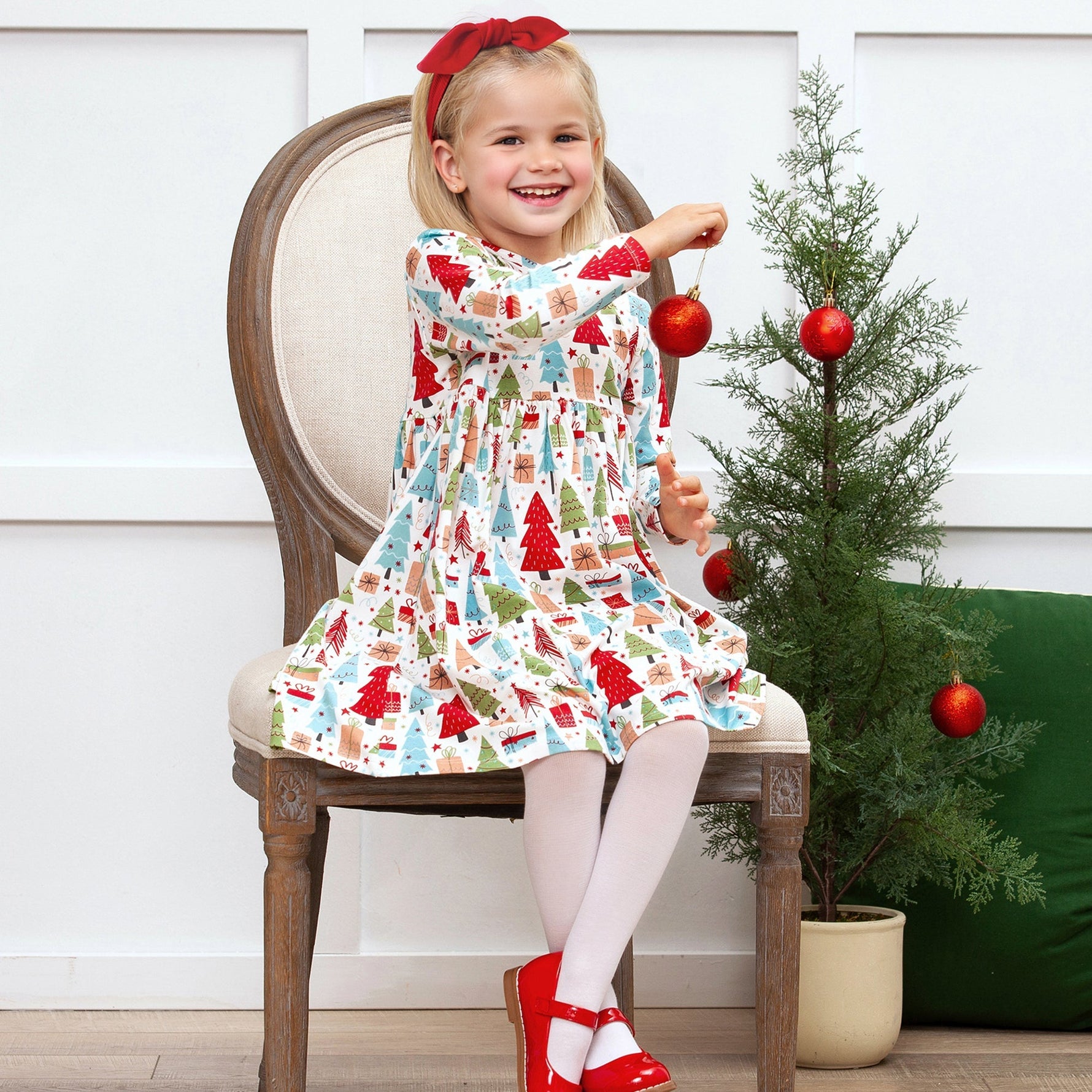 Tesa Babe Christmas Merry Girl's Soft Bamboo Dress - Sibling Matching -