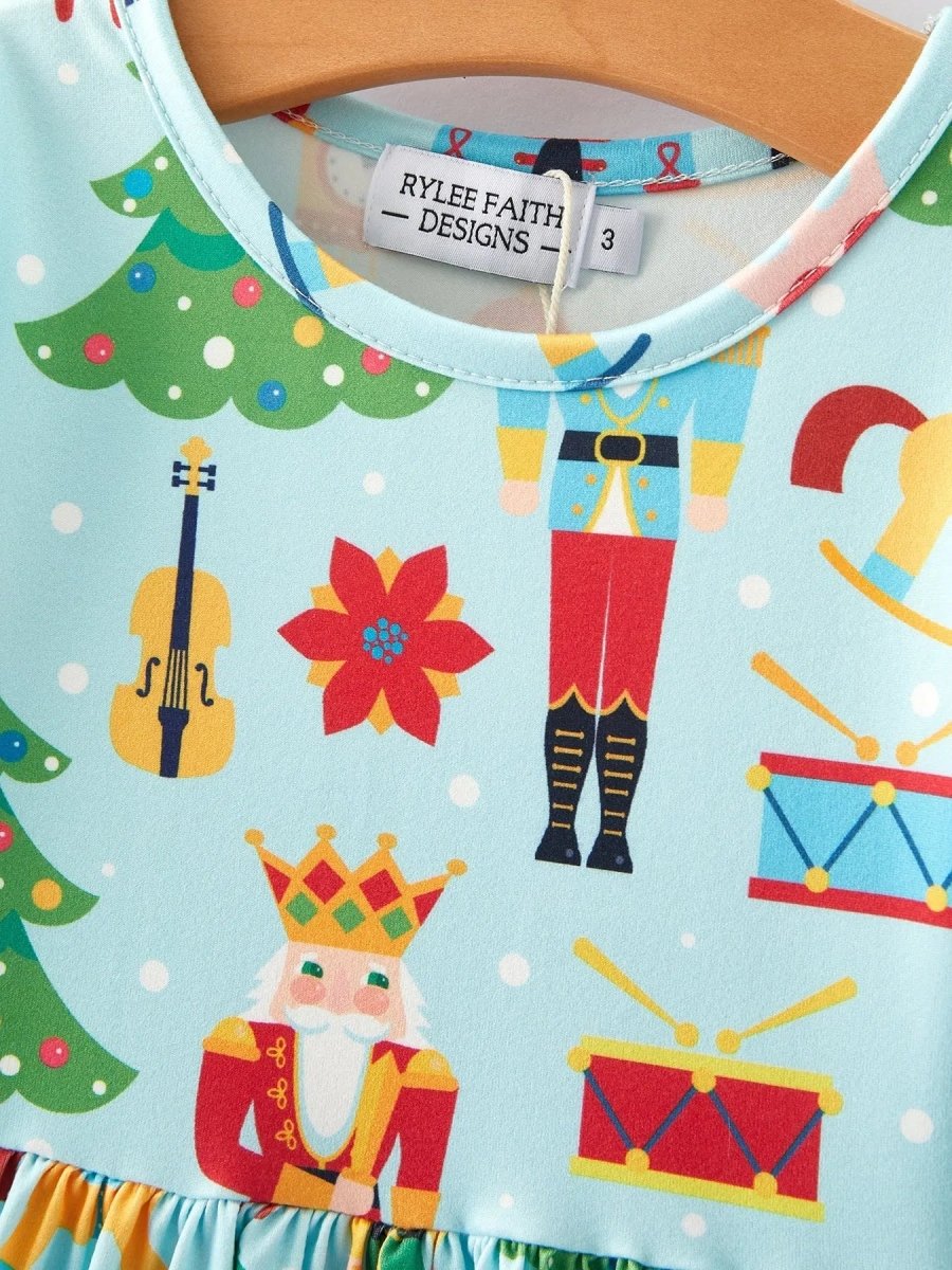 Rylee Faith Designs Christmas Nutcracker Print Girls Dress for Holiday Cheer - Everetts Place Boutique - 