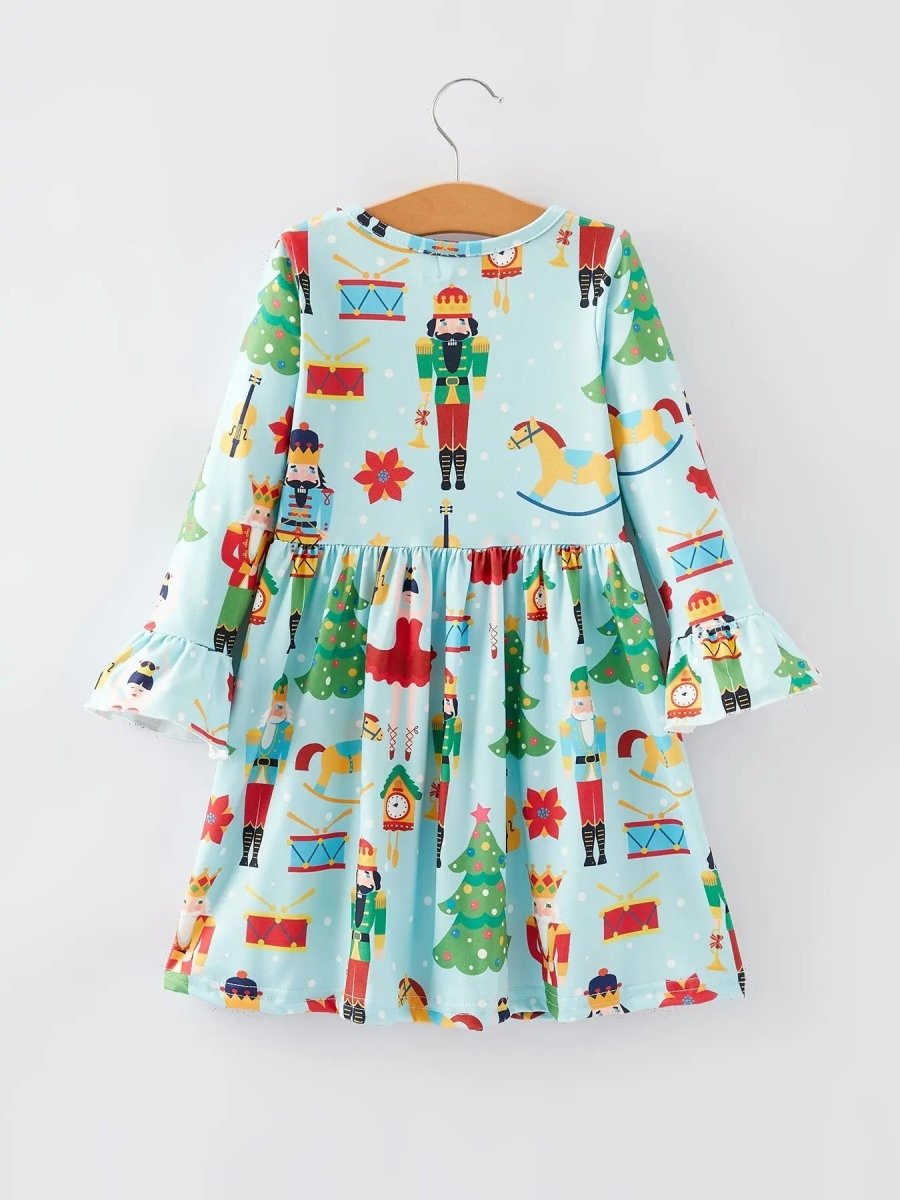 Rylee Faith Designs Christmas Nutcracker Print Girls Dress for Holiday Cheer - Everetts Place Boutique - 