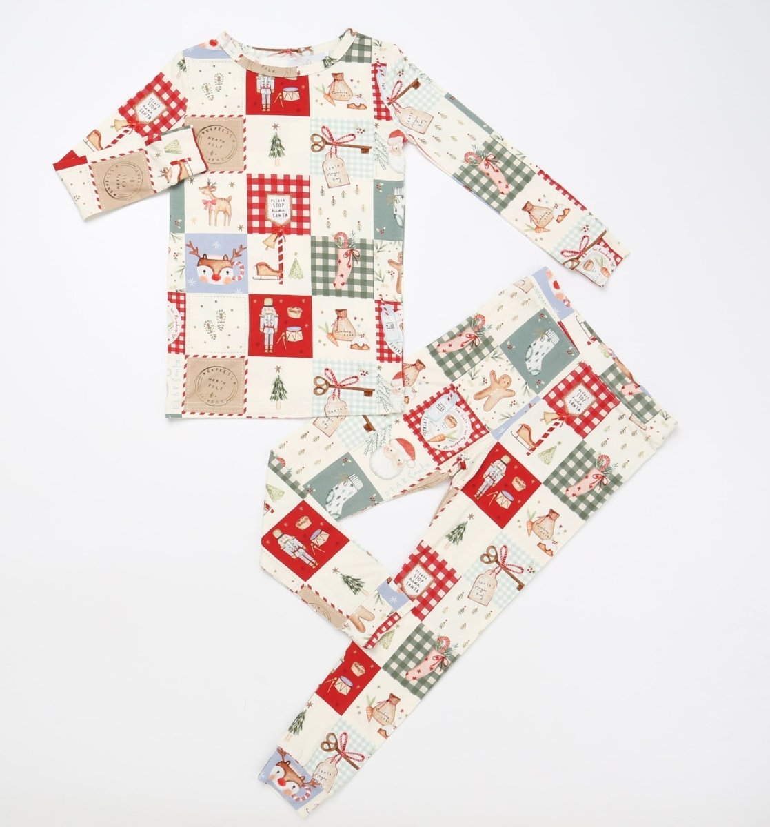 Little Joy Co. Christmas Patchwork Bamboo Christmas Pajamas - 2pc Set - 