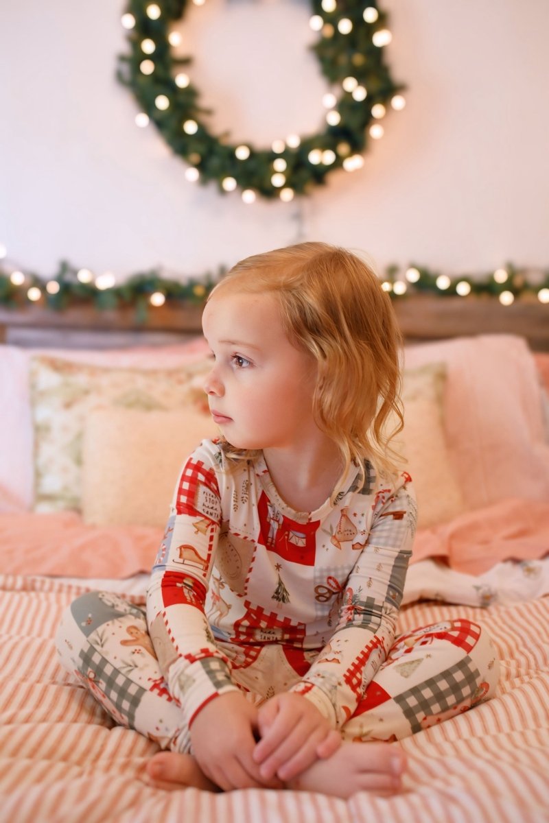 Little Joy Co. Christmas Patchwork Bamboo Christmas Pajamas - 2pc Set - 