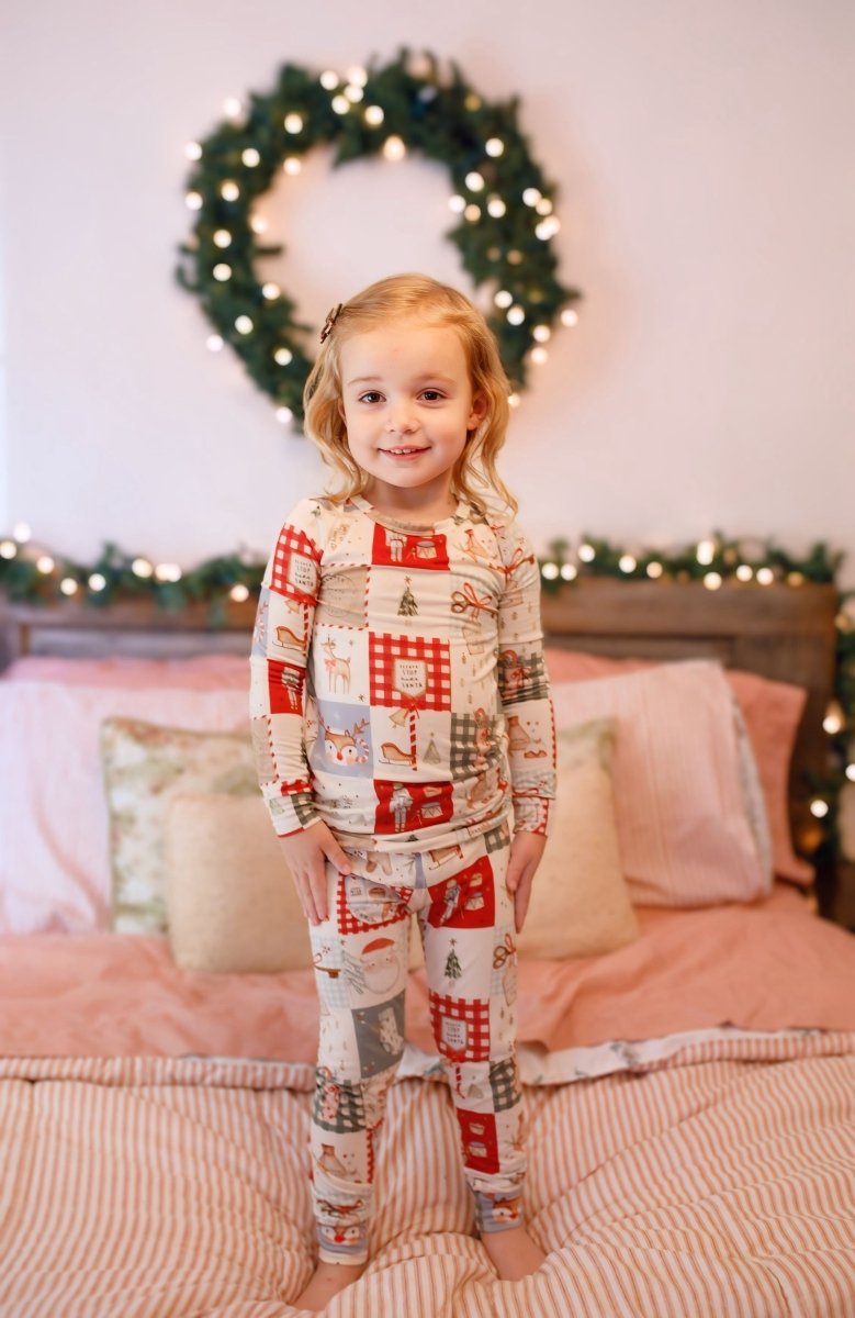 Little Joy Co. Christmas Patchwork Bamboo Christmas Pajamas - 2pc Set - 