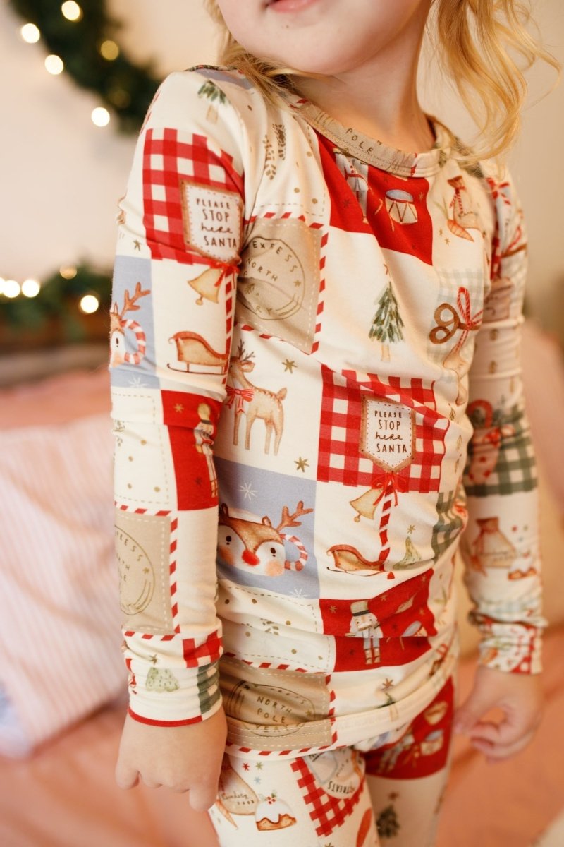 Little Joy Co. Christmas Patchwork Bamboo Christmas Pajamas - 2pc Set - 