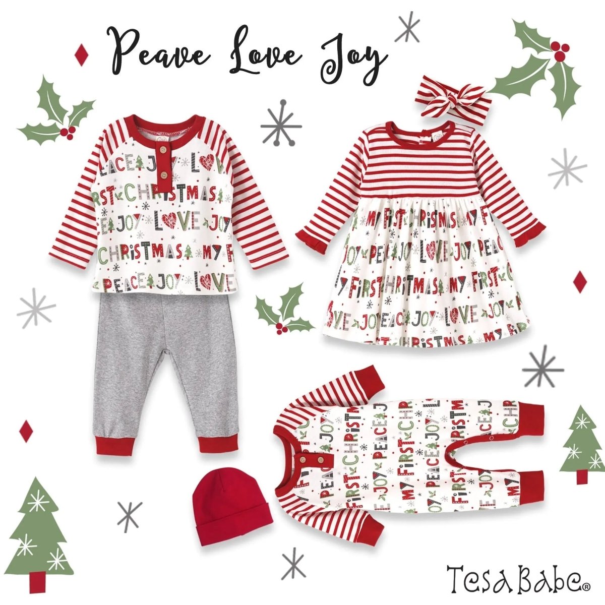 Tesa Babe Christmas Peace Love Joy Bamboo Baby Romper Ultra Soft - Everetts Place Boutique - 