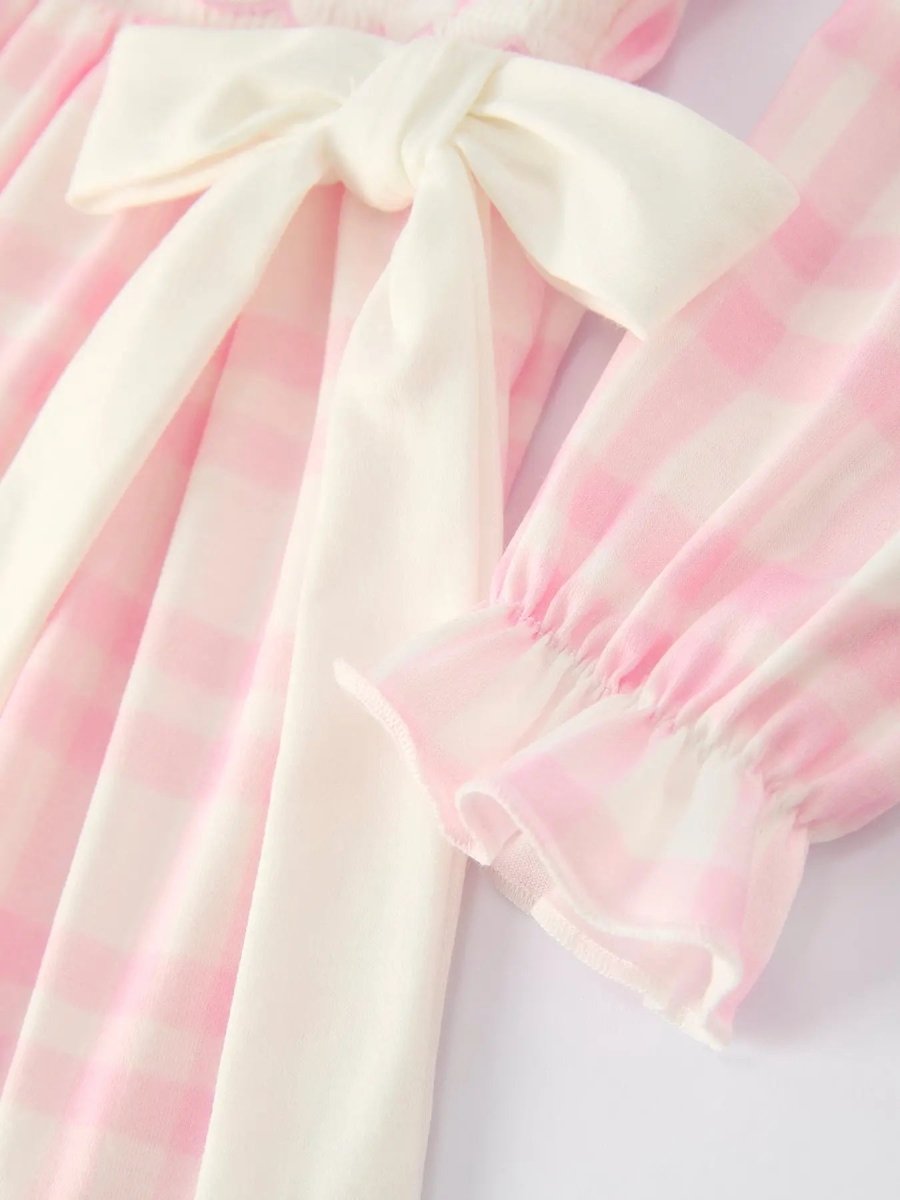 Rylee Faith Designs Christmas Pink Bow Plaid Baby Romper Soft And Comfortable - Everetts Place Boutique - 