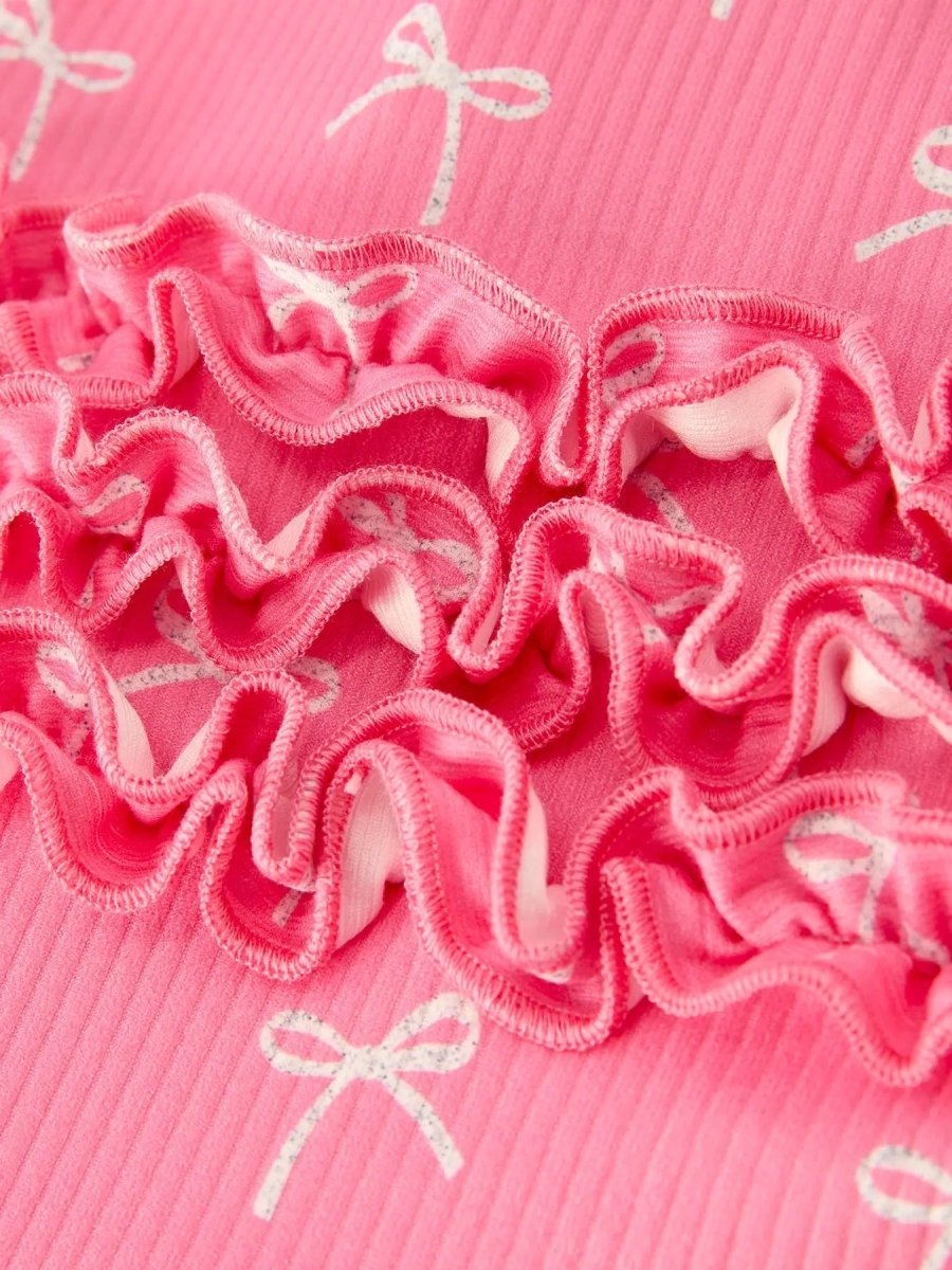 Rylee Faith Designs Christmas Pink Bow Romper With Hat Baby Outfit Soft Cotton - Everetts Place Boutique - 