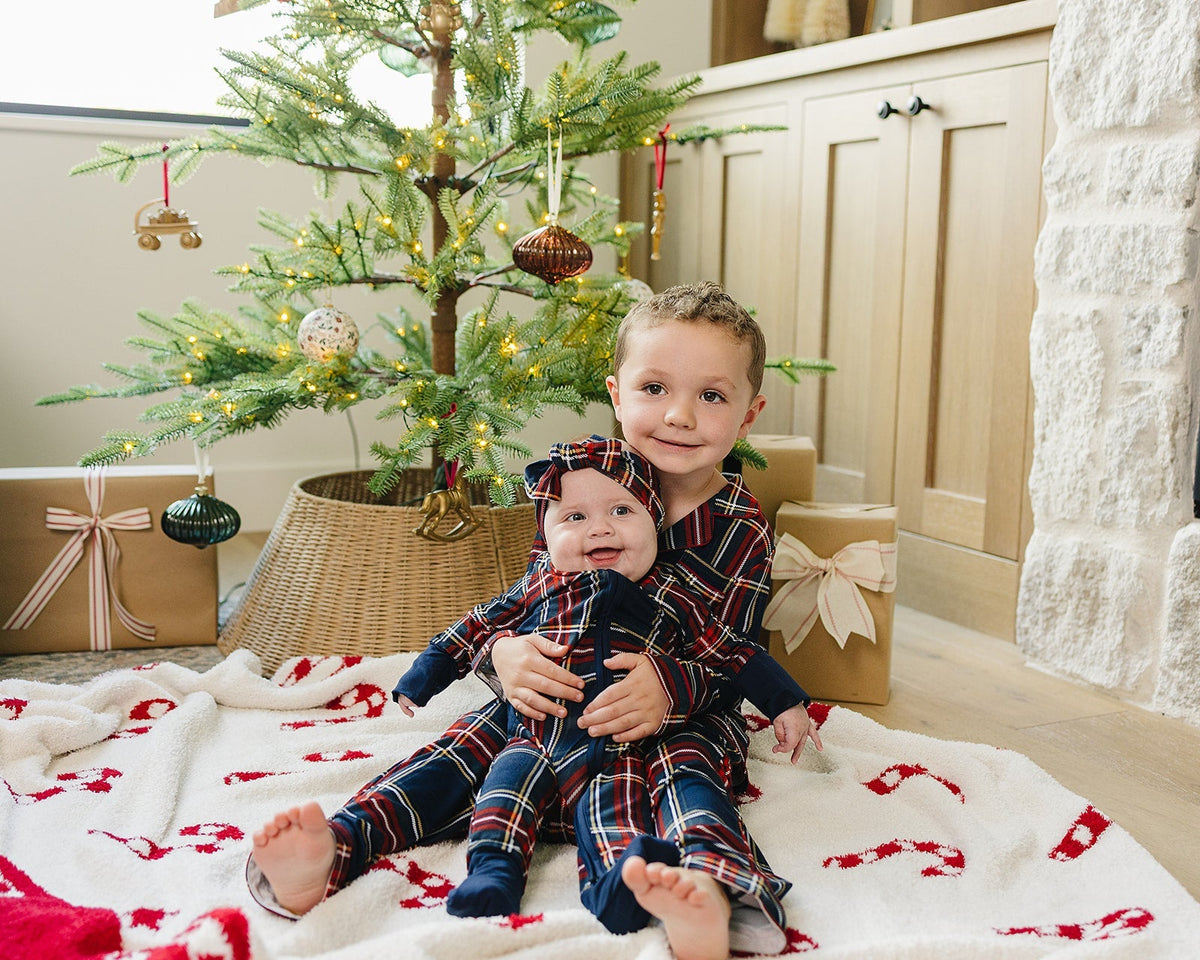 Mebie Baby Christmas Plaid Collared Pajama Set - 
