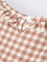 Rylee Faith Designs Christmas Plaid Embroidered Gingerbread Bows Girls Romper - 