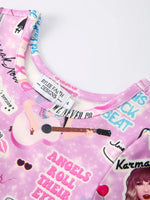 Rylee Faith Designs Christmas Purple Twirly Print Girls Short Sleeve Dress - 