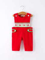 Rylee Faith Designs Christmas Red Green Smock Embroidery Romper For Baby Boy - Everetts Place Boutique - 