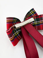 Rylee Faith Designs Christmas Red Plaid Zircon Bow Hairpin for Festive Holiday Style - Everetts Place Boutique - 