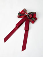 Rylee Faith Designs Christmas Red Plaid Zircon Bow Hairpin for Festive Holiday Style - Everetts Place Boutique - 