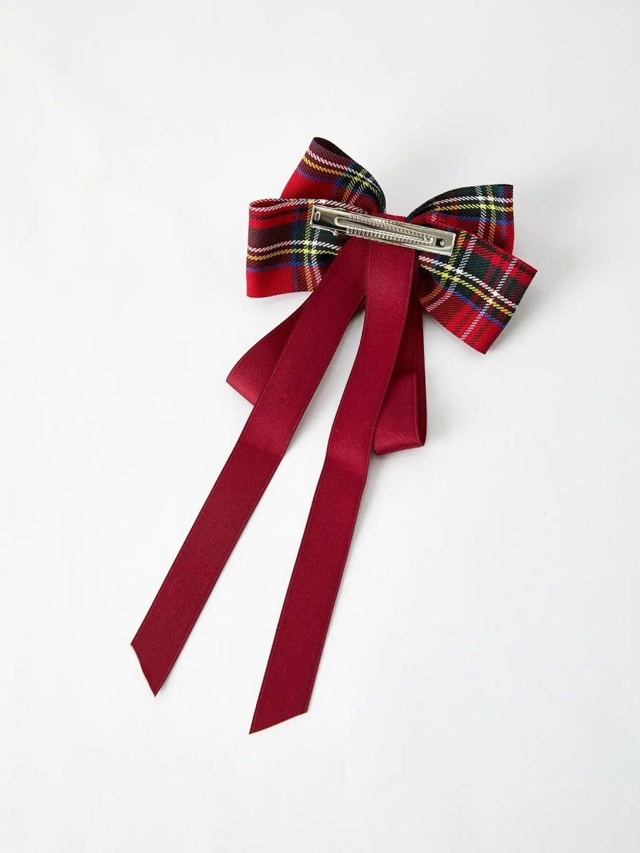 Rylee Faith Designs Christmas Red Plaid Zircon Bow Hairpin for Festive Holiday Style - Everetts Place Boutique - 