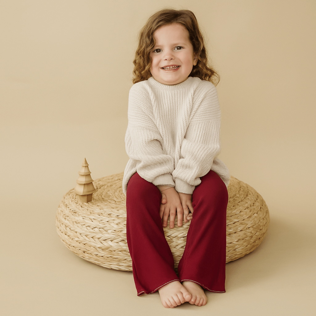 Little Joy Co. Christmas Ribbed Flared Leggings - Red or Green - 