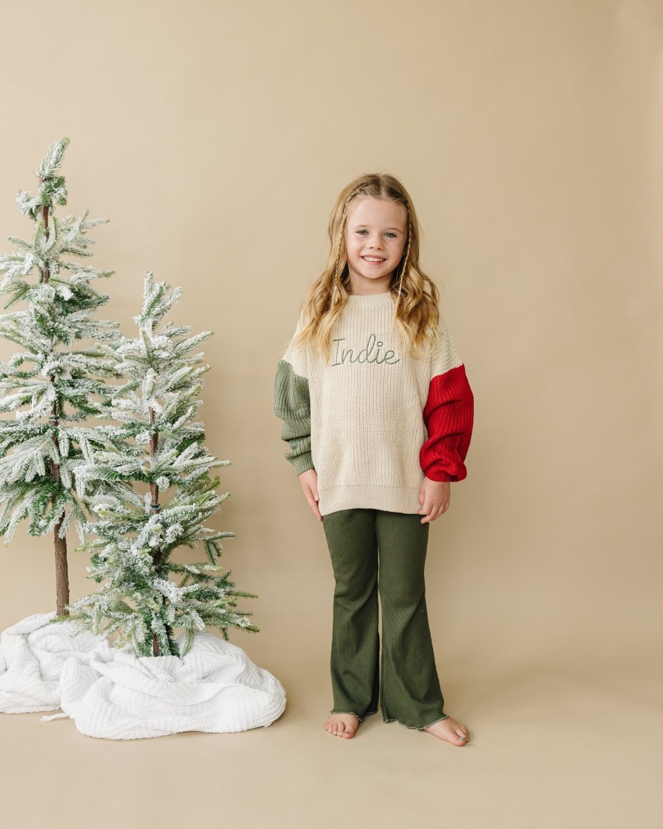 Little Joy Co. Christmas Ribbed Flared Leggings - Red or Green - 