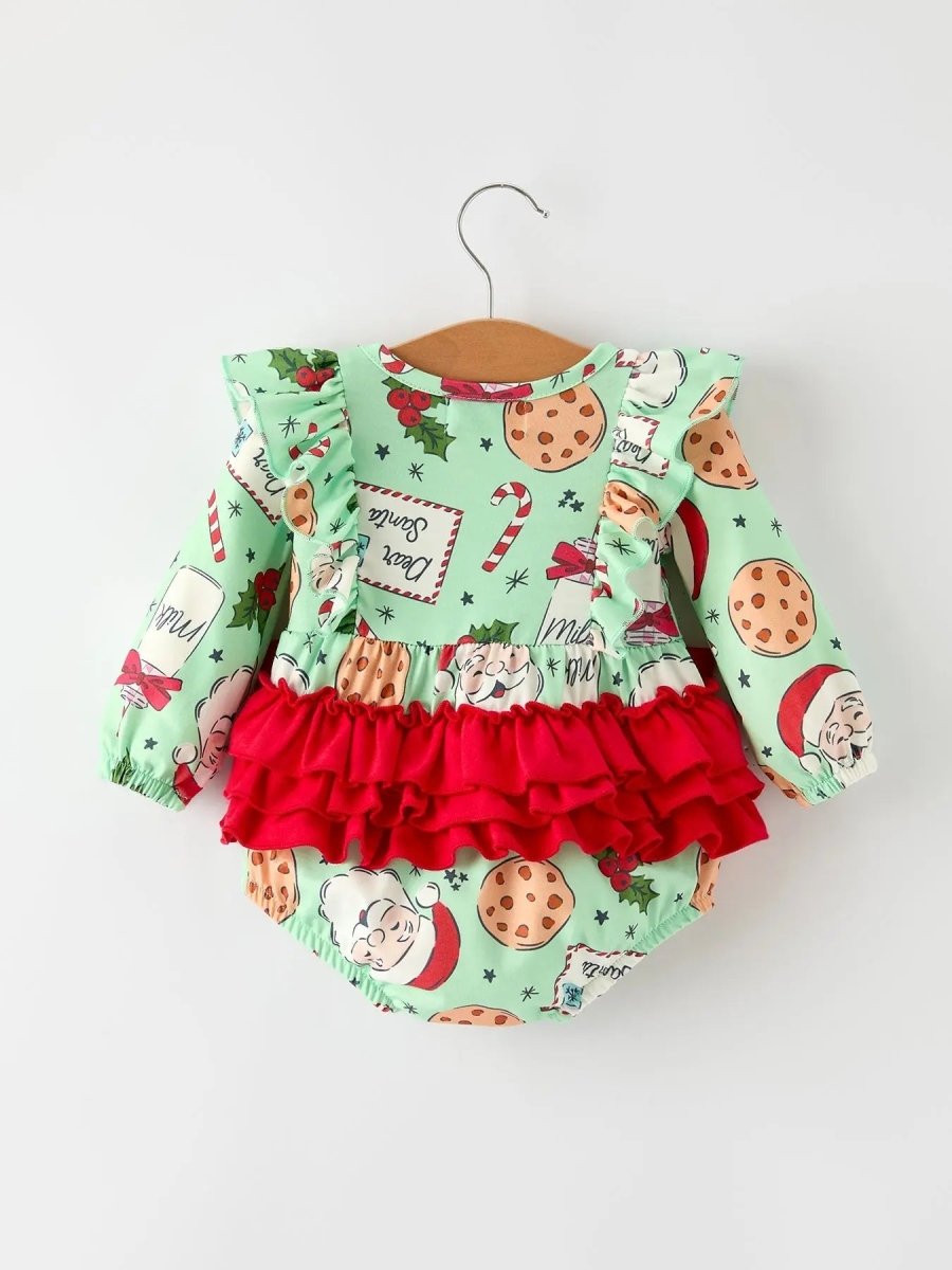 Rylee Faith Designs Christmas Santa And Cookie Romper Baby Girls With Red Bow - 