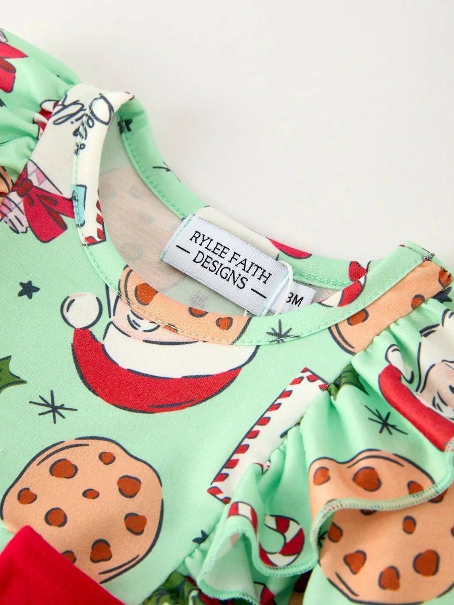 Rylee Faith Designs Christmas Santa And Cookie Romper Baby Girls With Red Bow - 