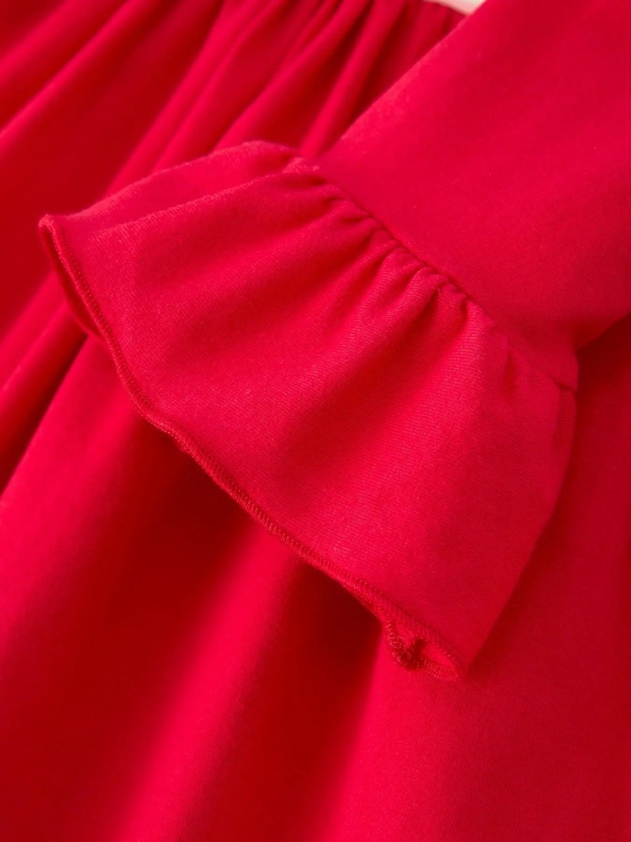 Rylee Faith Designs Christmas Smocked Embroidery Girls Dress With Pink Ribbon - Everetts Place Boutique - 