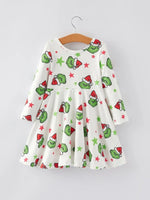 Rylee Faith Designs Christmas Themed Cartoon Characters Stars Print Girls Dress - Everetts Place Boutique - 