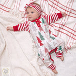 Tesa Babe Christmas Tree Henley Cotton Romper With Festive Red Stripe - Everetts Place Boutique - 